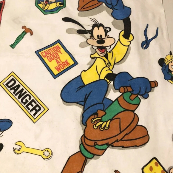 Vintage Disney Mickey Mouse Goofy At Work Construction Blanket Polyester Acrylic - Picture 3 of 16